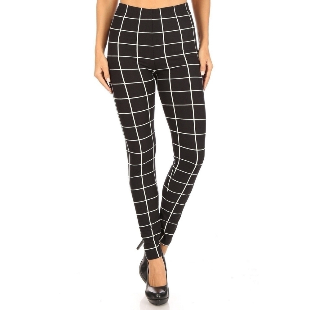 LEGGINGS DEPOT Black & White Check Print Full Length Leggings Size 12 NWT